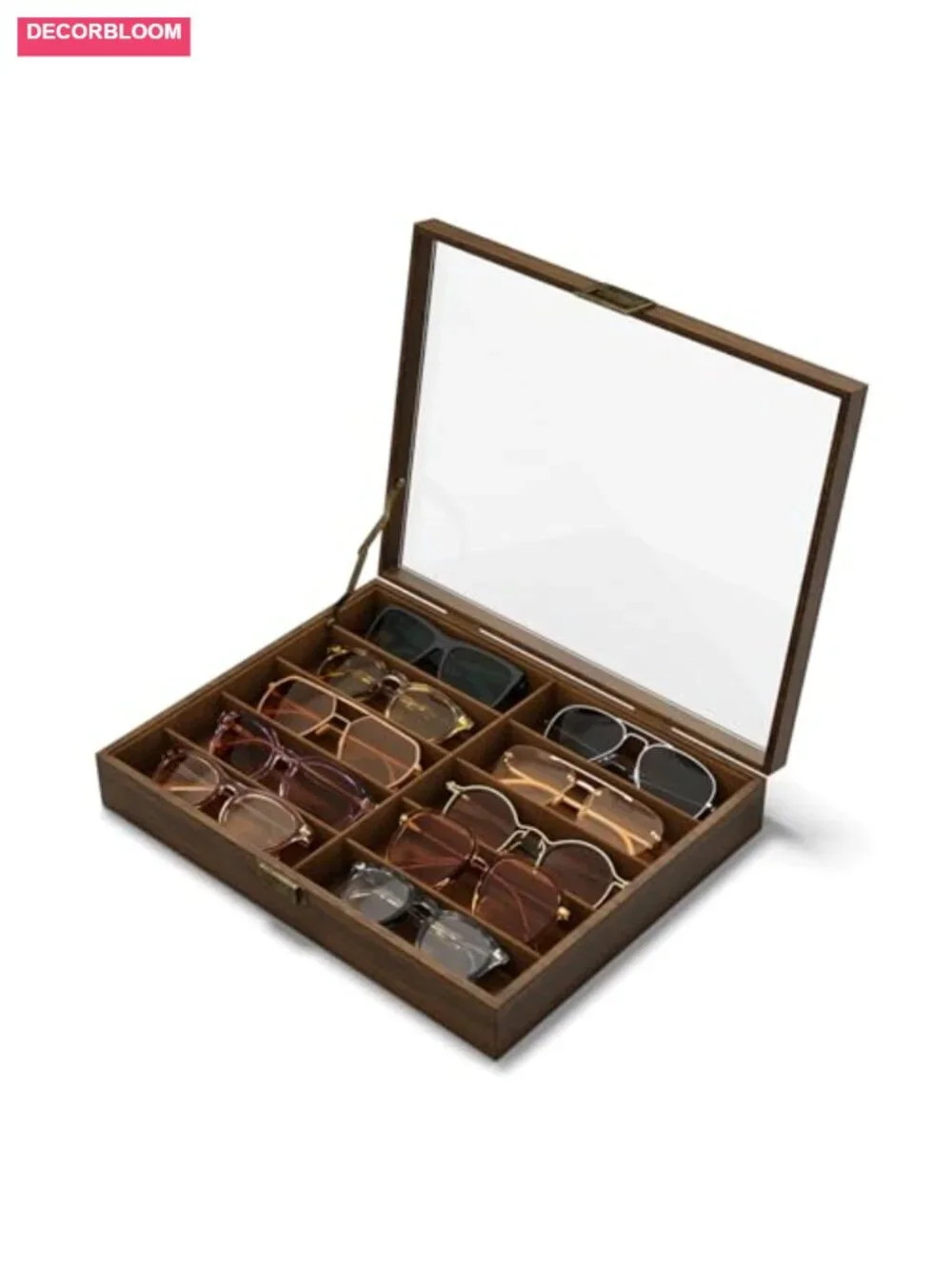10-Slot Wooden Sunglass Organizer Case with Glass Top